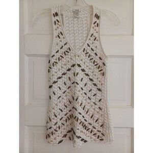 Cache vintage crochet sweater top XS metallic sparkle beads 90s disco sexy retro